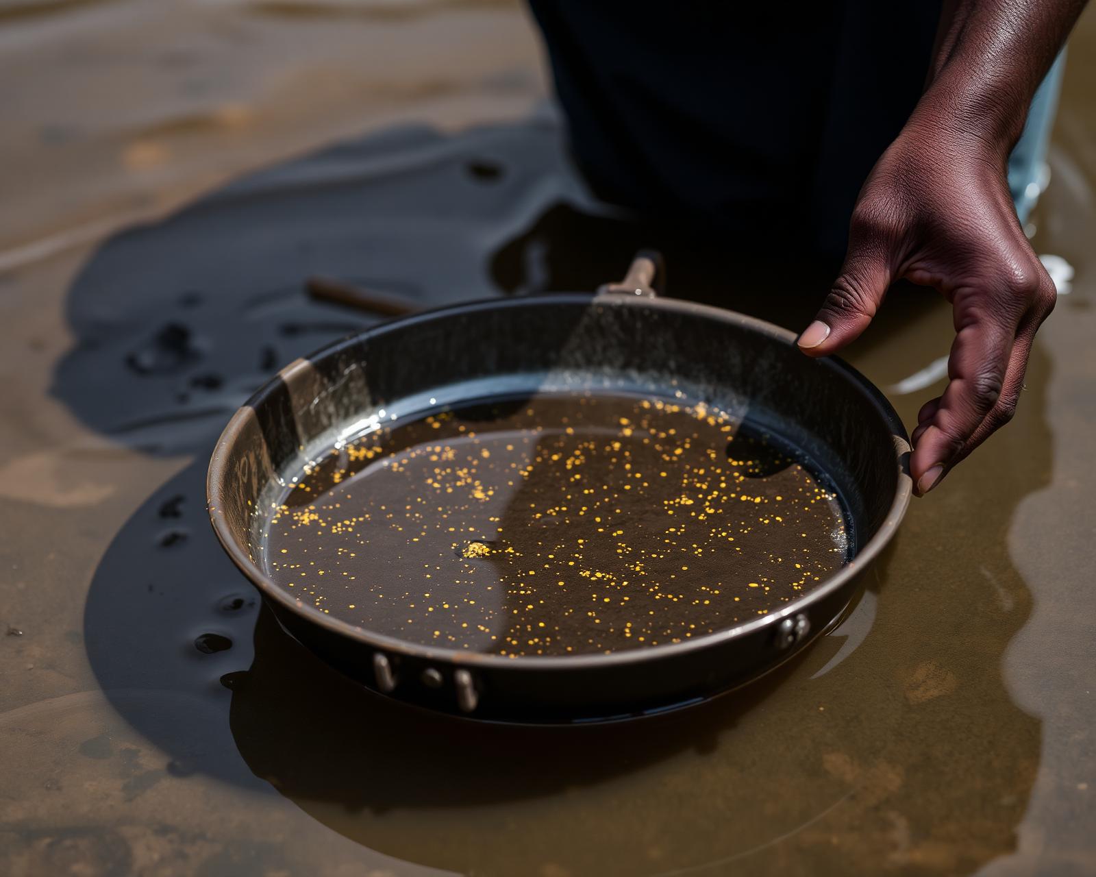 Artisanal gold panning by hand